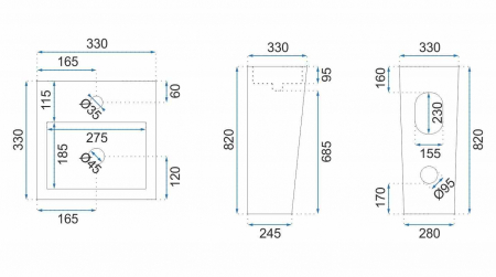Lavoar independent formă pătrată înălțime 82 cm culoare neagră model Kamila Black [5]