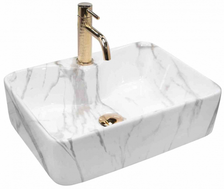 CHIUVETE / LAVOARE - Lavoar baie pe blat formă dreptunghiulară lungime 49 cm culoare alb model Kelly Marmo
