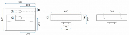 Lavoar baie pe blat formă dreptunghiulară lungime 60 cm culoare alb model Goya [5]