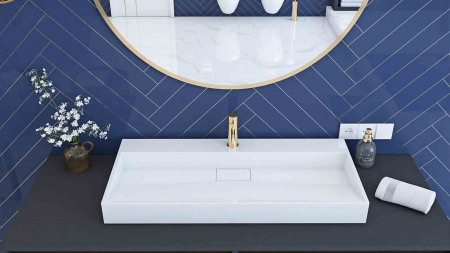 Lavoar baie pe blat formă dreptunghiulară lungime 70 cm culoare alb model Goya [3]