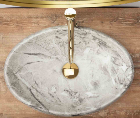 Lavoar pe blat formă ovală lungime 48 cm culoare gri model Linda Stone [4]