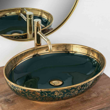 Lavoar baie pe blat formă ovală lungime 52 cm culoare multicolor model Margot Green Gold [2]