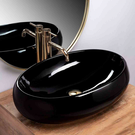 Lavoar baie pe blat formă ovală lungime 60 cm culoare neagră model Melania Black [1]