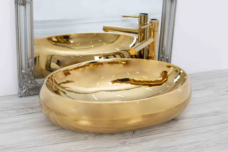 Lavoar pe blat formă ovală lungime 60 cm culoare auriu model Melania Gold [1]
