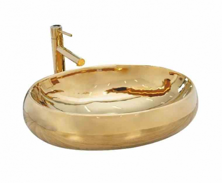Lavoare pe blat - Lavoar pe blat formă ovală lungime 60 cm culoare auriu model Melania Gold