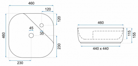 Lavoar baie pe blat formă patrată lungime 46 cm culoare alb model Pola [4]