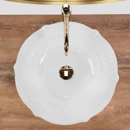 Lavoar pe blat formă rotundă lungime 44 cm culoare alb model Rosalia White [3]