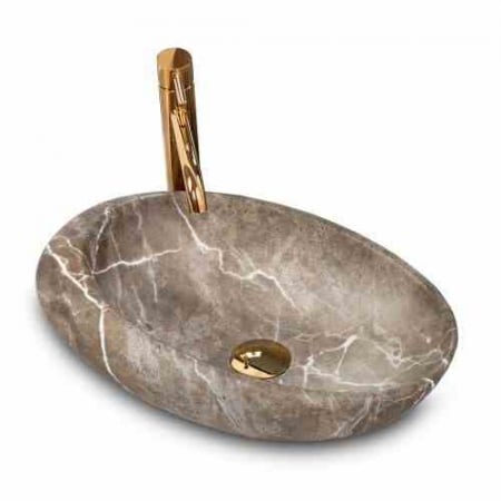 Lavoare pe blat - Lavoar baie pe blat formă ovală lungime 49 cm culoare maro model Roxy Stone Nature