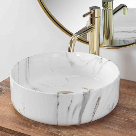 Lavoar baie pe blat formă rotundă lungime 35 cm culoare alb model Sami Aiax [2]