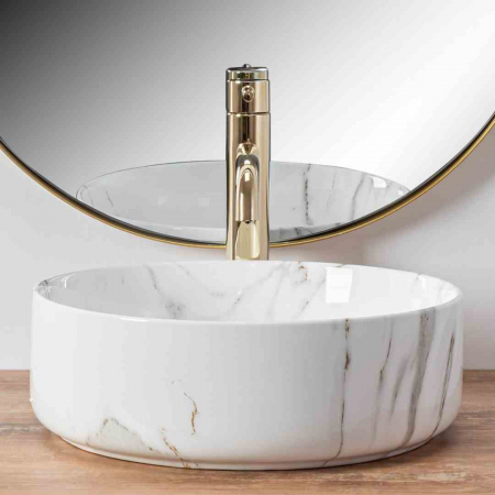 Lavoar baie pe blat formă rotundă lungime 35 cm culoare alb model Sami Aiax [3]