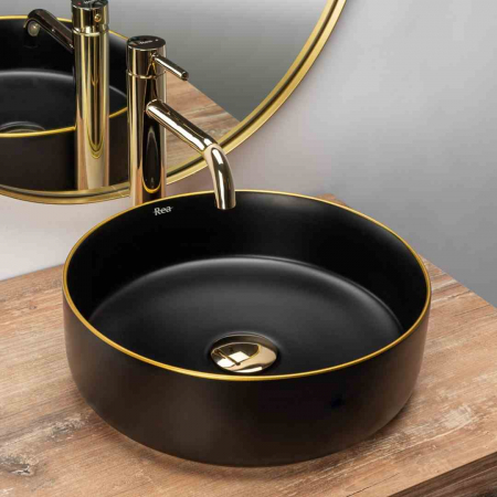 Lavoar pe blat formă rotundă lungime 36 cm culoare negru mat/auriu model Sami Black Mat Gold [1]