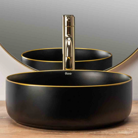 Lavoar pe blat formă rotundă lungime 36 cm culoare negru mat/auriu model Sami Black Mat Gold [3]