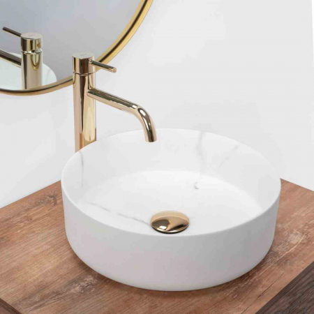 Lavoar pe blat formă rotundă lungime 36 cm culoare alb model Sami Marble Mat [2]