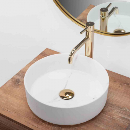 Lavoar pe blat formă rotundă lungime 36 cm culoare alb model Sami Marble Mat [1]