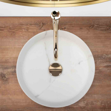 Lavoar pe blat formă rotundă lungime 36 cm culoare alb model Sami Marble Mat [4]