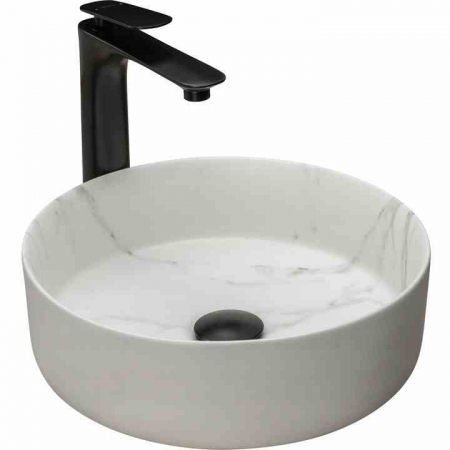Lavoare pe blat - Lavoar pe blat formă rotundă lungime 36 cm culoare alb model Sami Marble Mat