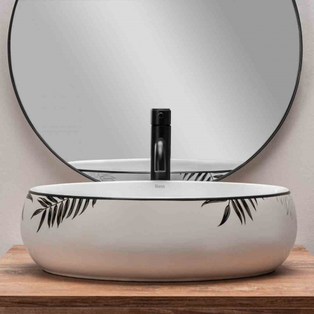 Lavoar pe blat formă ovală lungime 46 cm culoare alb model Shila [3]