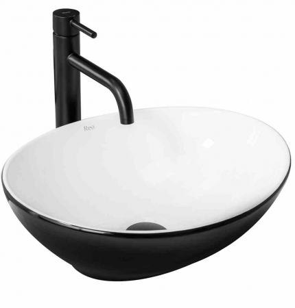 CHIUVETE / LAVOARE - Lavoar pe blat formă ovală lungime 41 cm culoare alb/negru model Sofia Black White