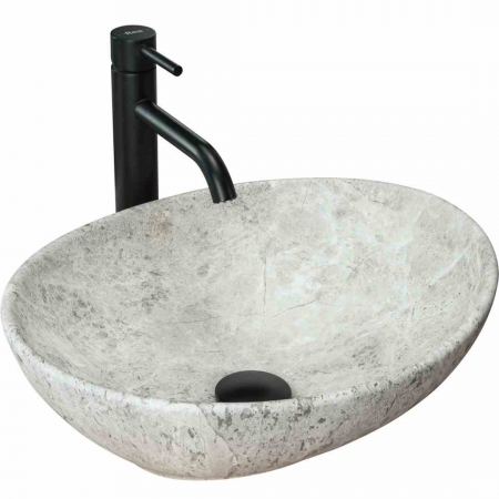 Lavoare pe blat - Lavoar baie pe blat formă ovală lungime 41 cm culoare gri model Sofia Light Stone