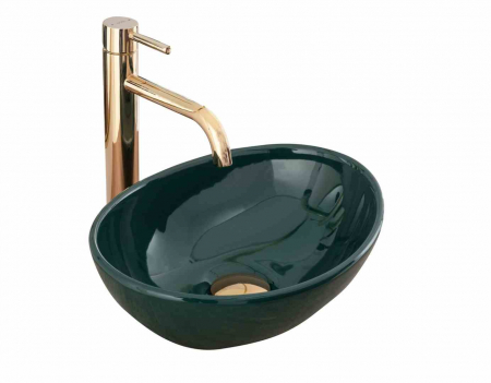 Lavoare pe blat - Lavoar baie pe blat formă ovală lungime 34 cm culoare verde model Sofia Mini Green Shiny