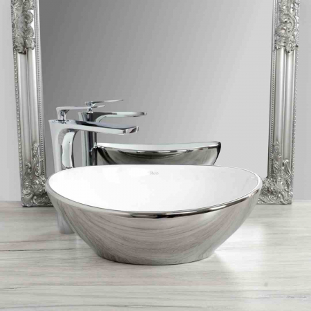 Lavoar baie pe blat formă ovală lungime 41 cm culoare crom/alb model Sofia Silver White [3]