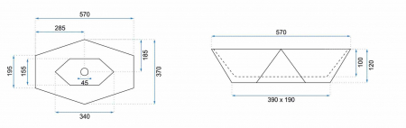 Lavoar baie pe blat formă hexagonală lungime 57 cm culoare gri model Vegas Granit [5]