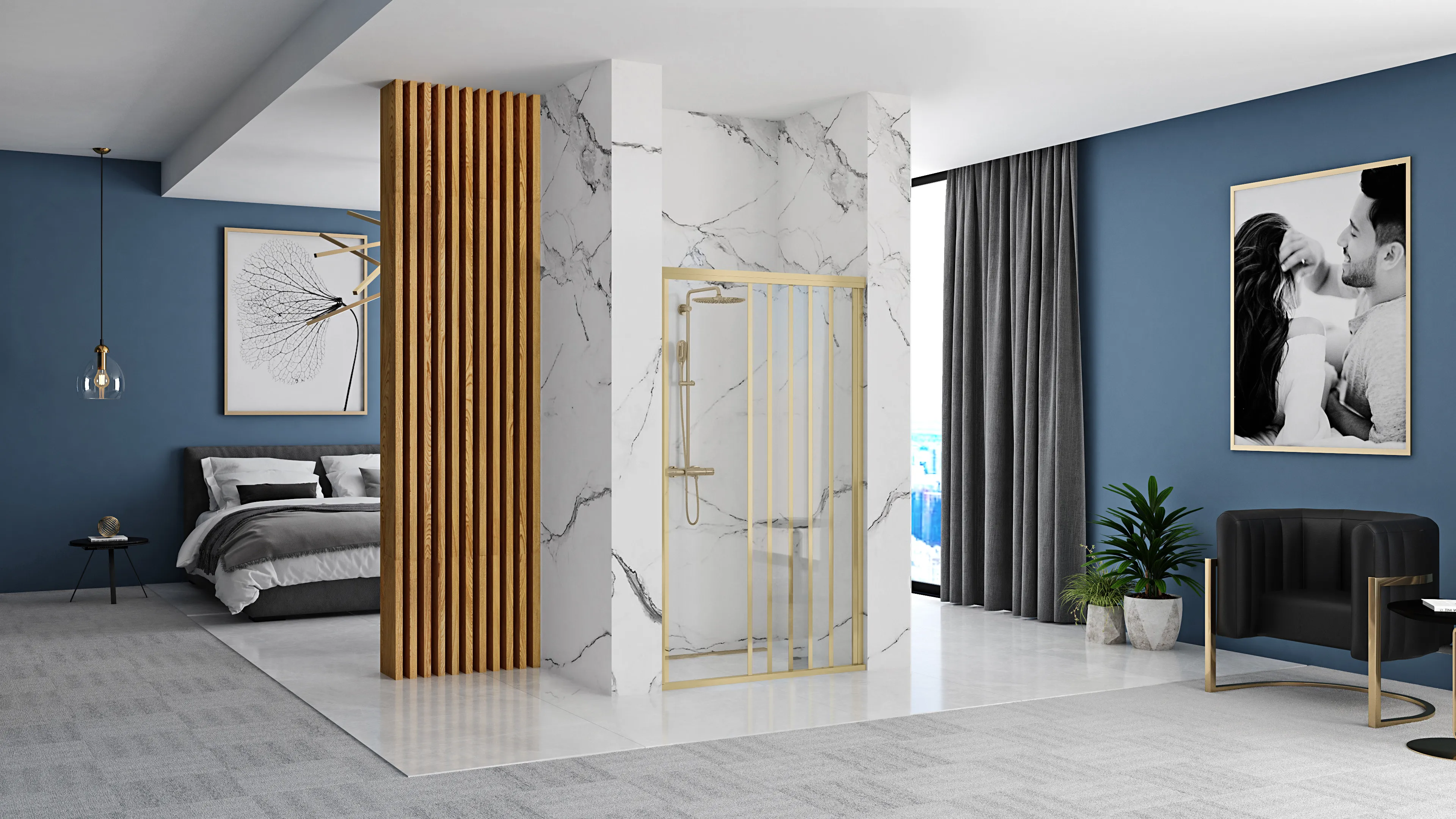 Ușă cabină duș culisantă 120 cm finisaj auriu periat sticlă securizată de 4 mm model Alex Brush Gold [4]