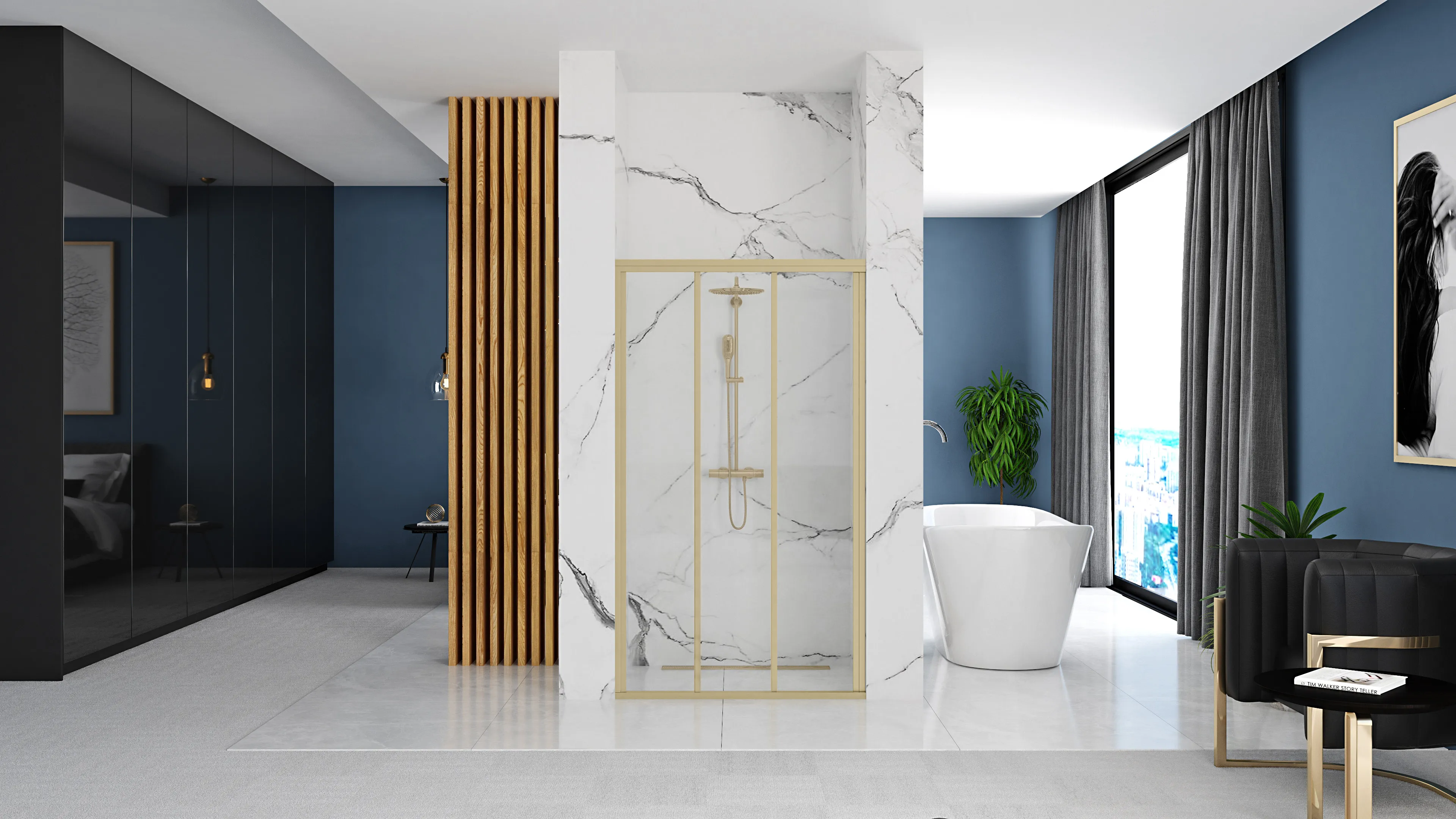 Ușă cabină duș culisantă 120 cm finisaj auriu periat sticlă securizată de 4 mm model Alex Brush Gold [3]