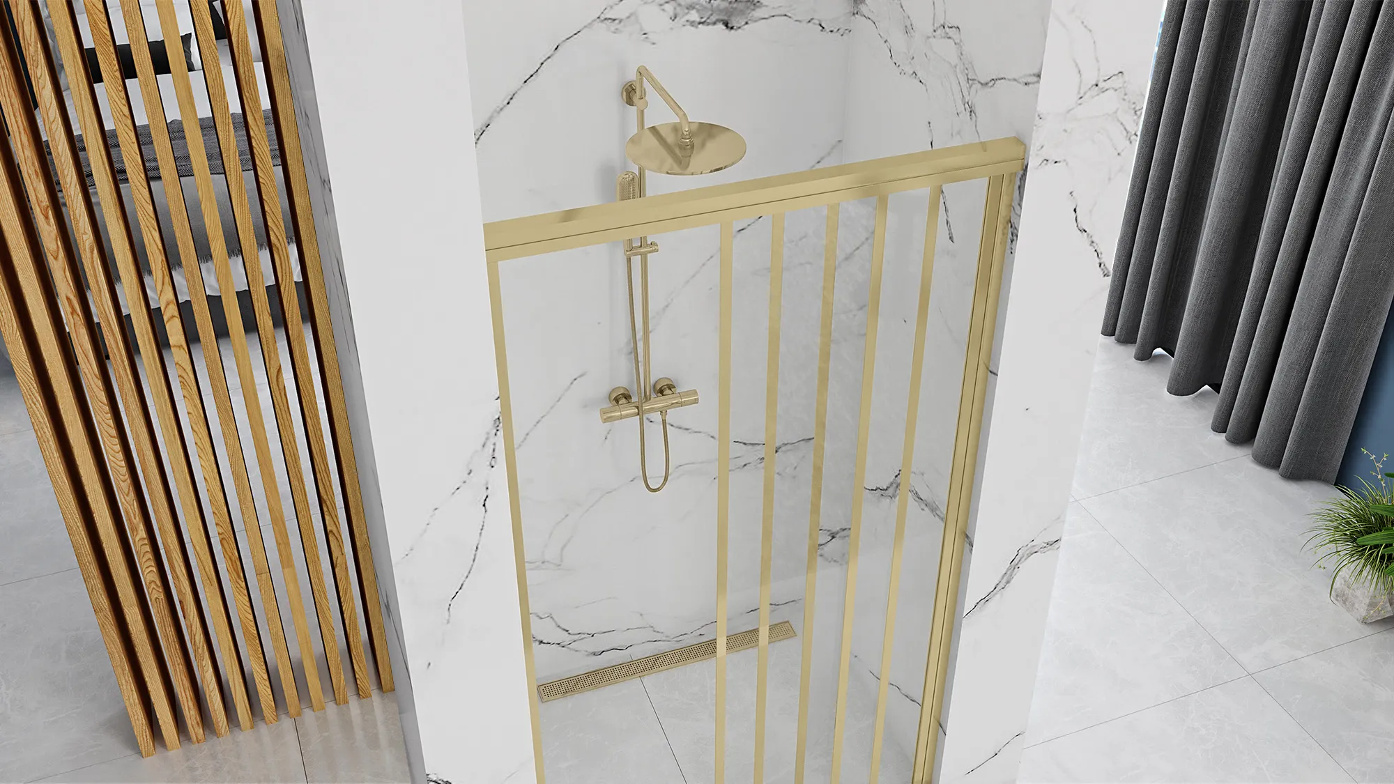 Ușă cabină duș culisantă 90 cm finisaj auriu periat sticlă securizată de 4 mm model Alex Brush Gold [5]