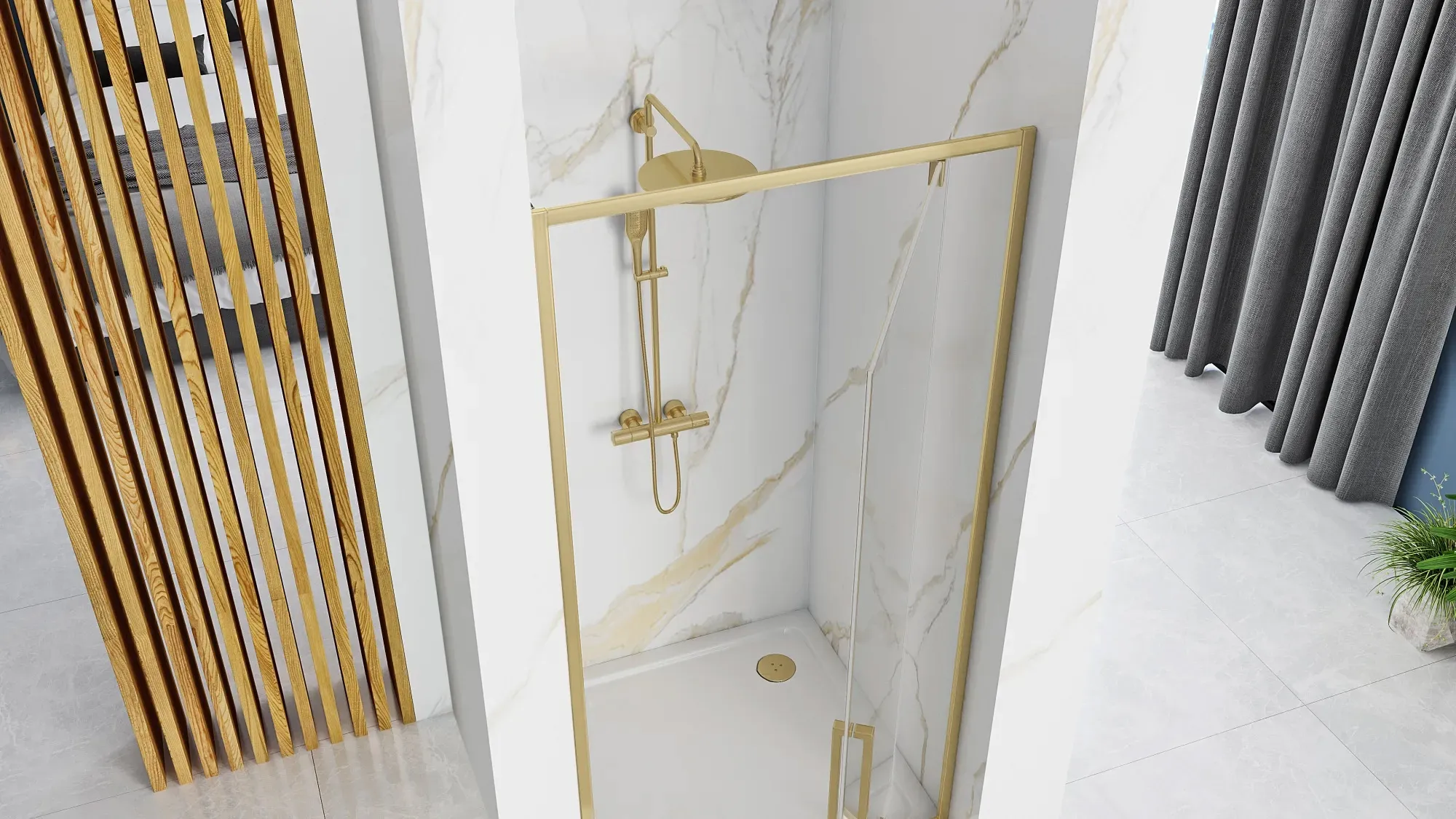 Ușă cabină duș batantă 90 cm culoare auriu periat sticlă securizată de 6 mm model Rapid Swing Brush Gold [4]