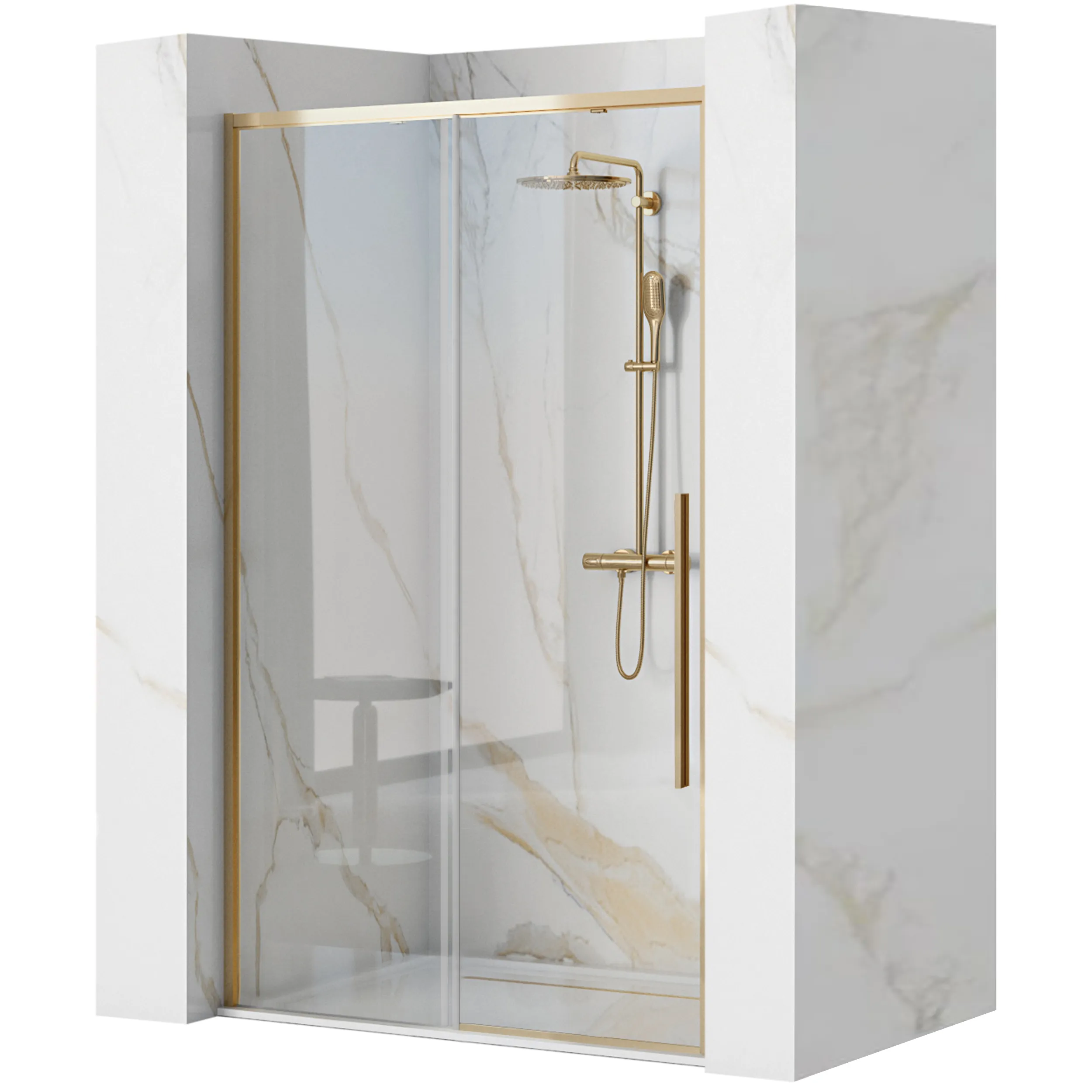 Ușă cabină duș culisantă 100 cm culoare auriu lucios sticlă securizată de 6 mm model Solar Gold