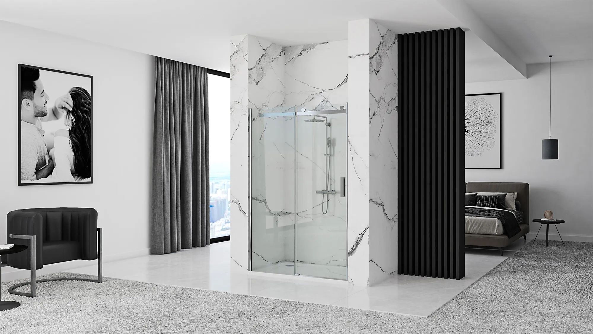 Ușă cabină duș culisantă mărime 150 cm culoare crom lucios sticlă securizată de 8 mm model Nixon Chrome Left [2]
