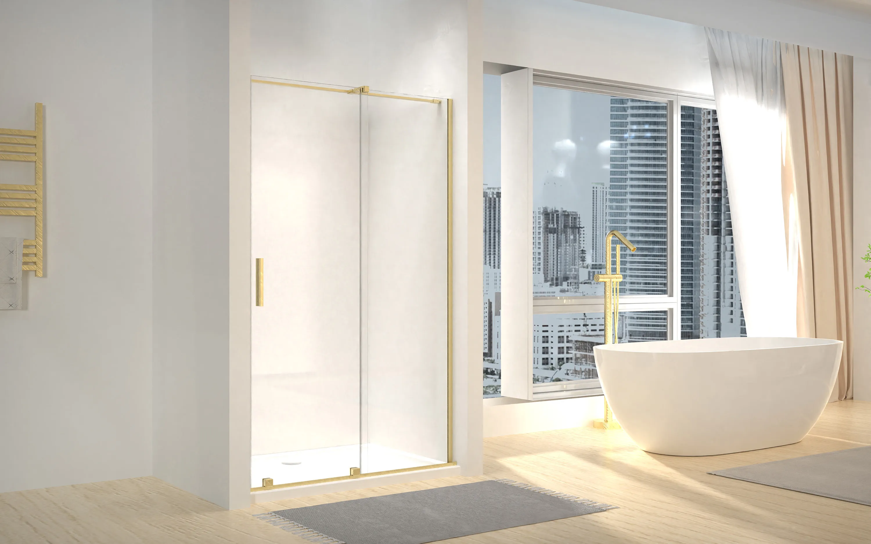 Ușă cabină duș culisantă 110 cm finisaj auriu periat sticlă securizată de 6 mm model Montana Gold Brush [2]