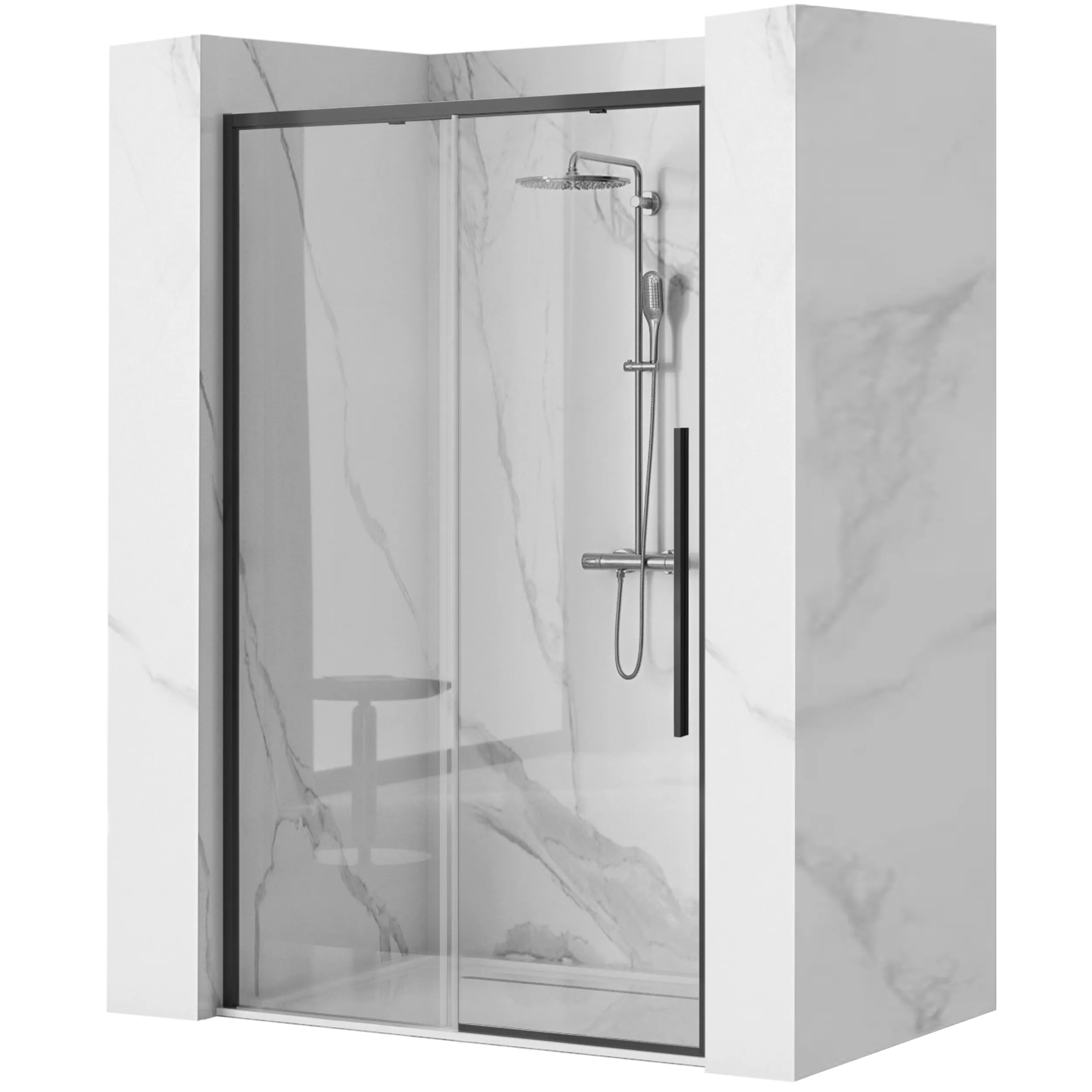 Uși cabină duș - Ușă cabină duș culisantă mărime 100 cm culoare negru mat sticlă securizată de 6 mm model Solar Black Matt