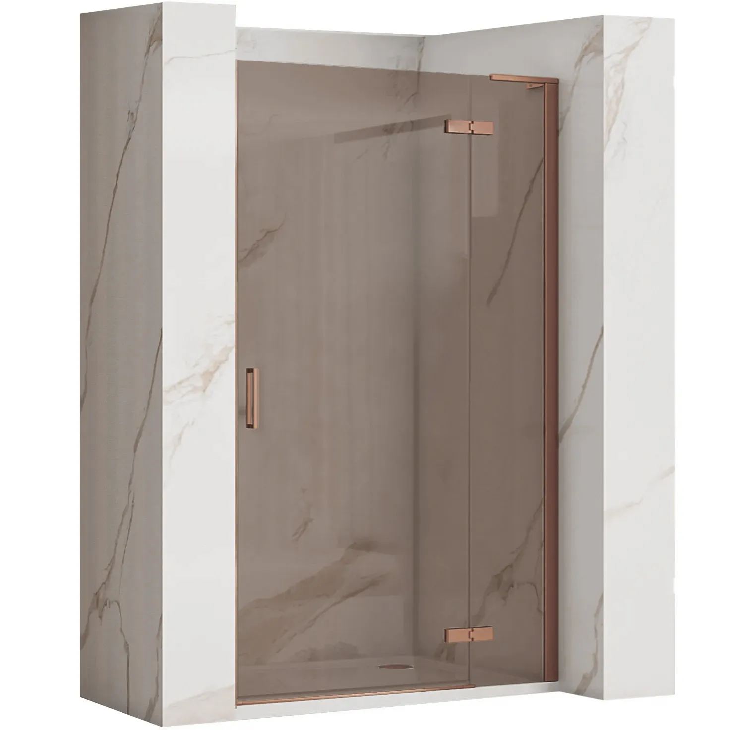 DUȘ - Ușă duș batantă 90 cm finisaj cupru periat sticlă securizată de 6 mm fumurie model Hugo Copper Brushed