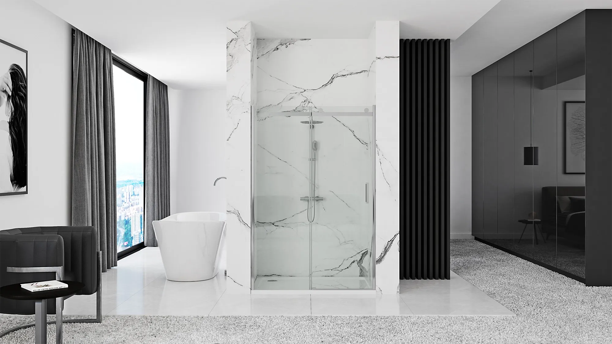 Ușă duș culisantă mărime 140 cm culoare crom lucios sticlă securizată de 8 mm model Nixon Chrome Left [4]