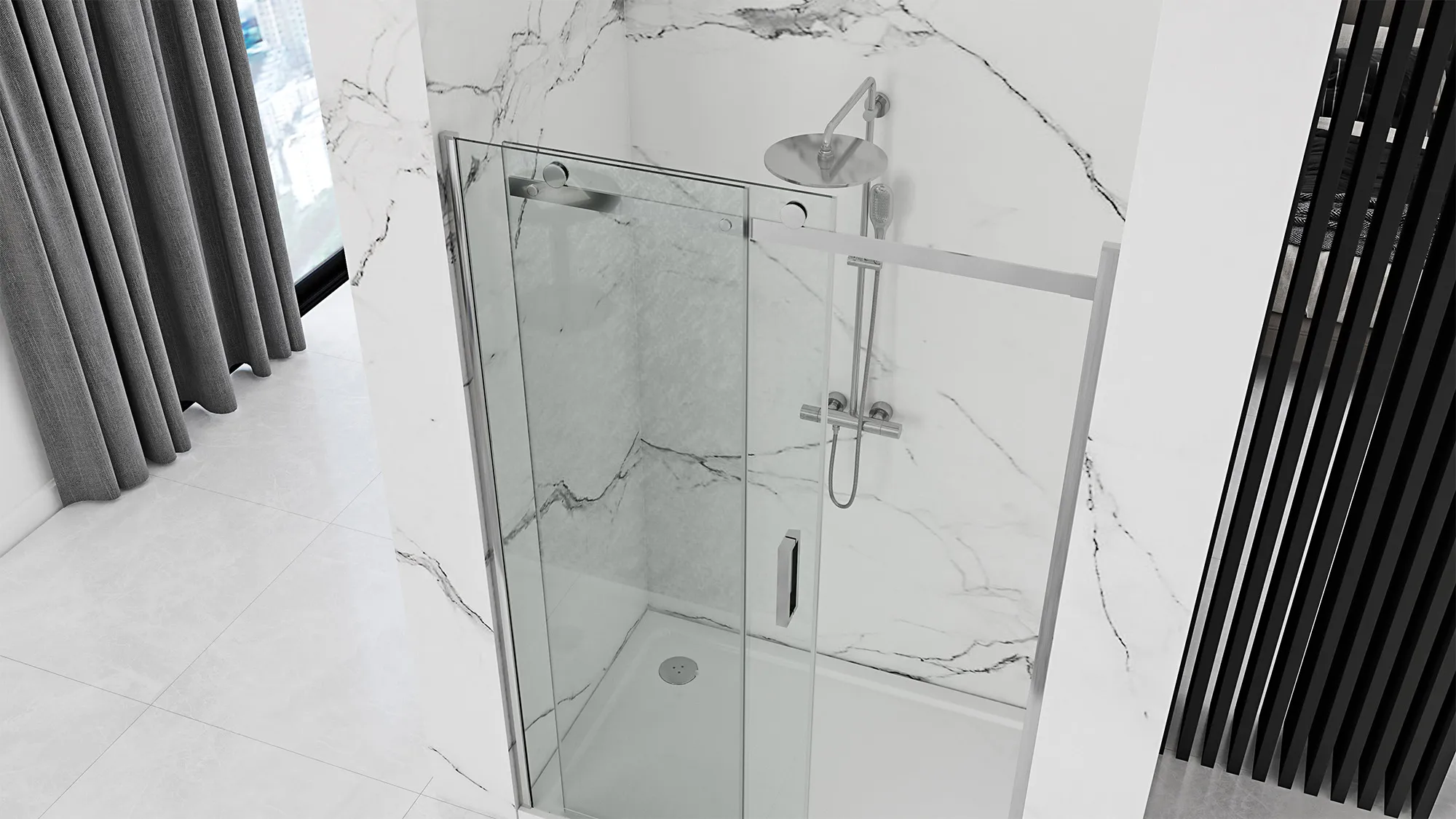 Ușă duș culisantă mărime 140 cm culoare crom lucios sticlă securizată de 8 mm model Nixon Chrome Left [5]