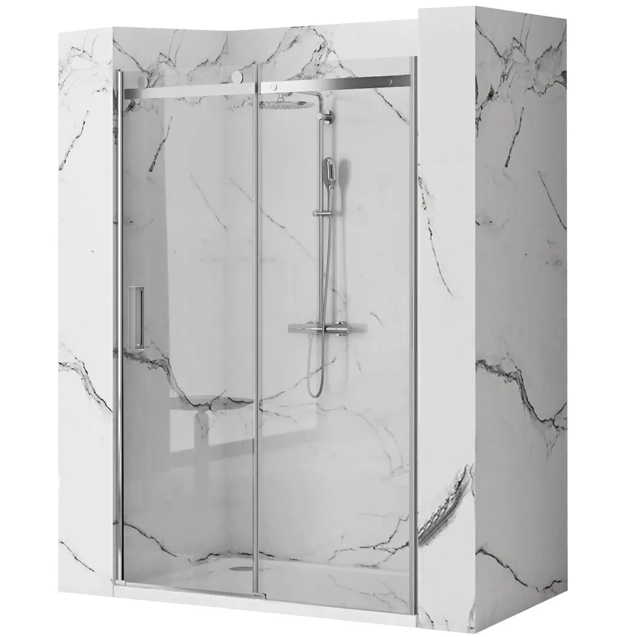 Uși cabină duș - Ușă duș culisantă mărime 140 cm culoare crom lucios sticlă securizată de 8 mm model Nixon Chrome Right