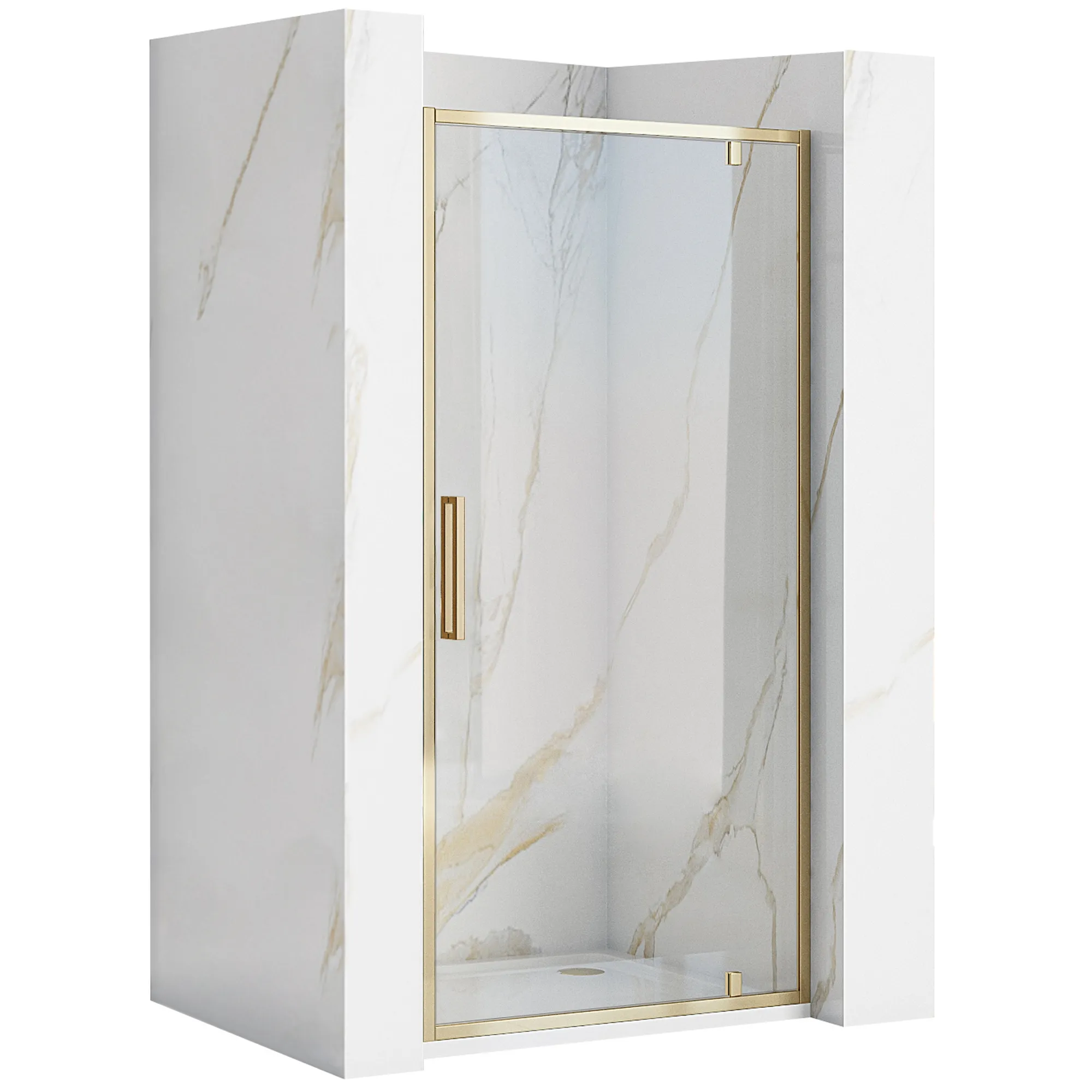 DUȘ - Ușă cabină duș batantă 90 cm culoare auriu lucios sticlă securizată de 6 mm model Rapid Swing Gold