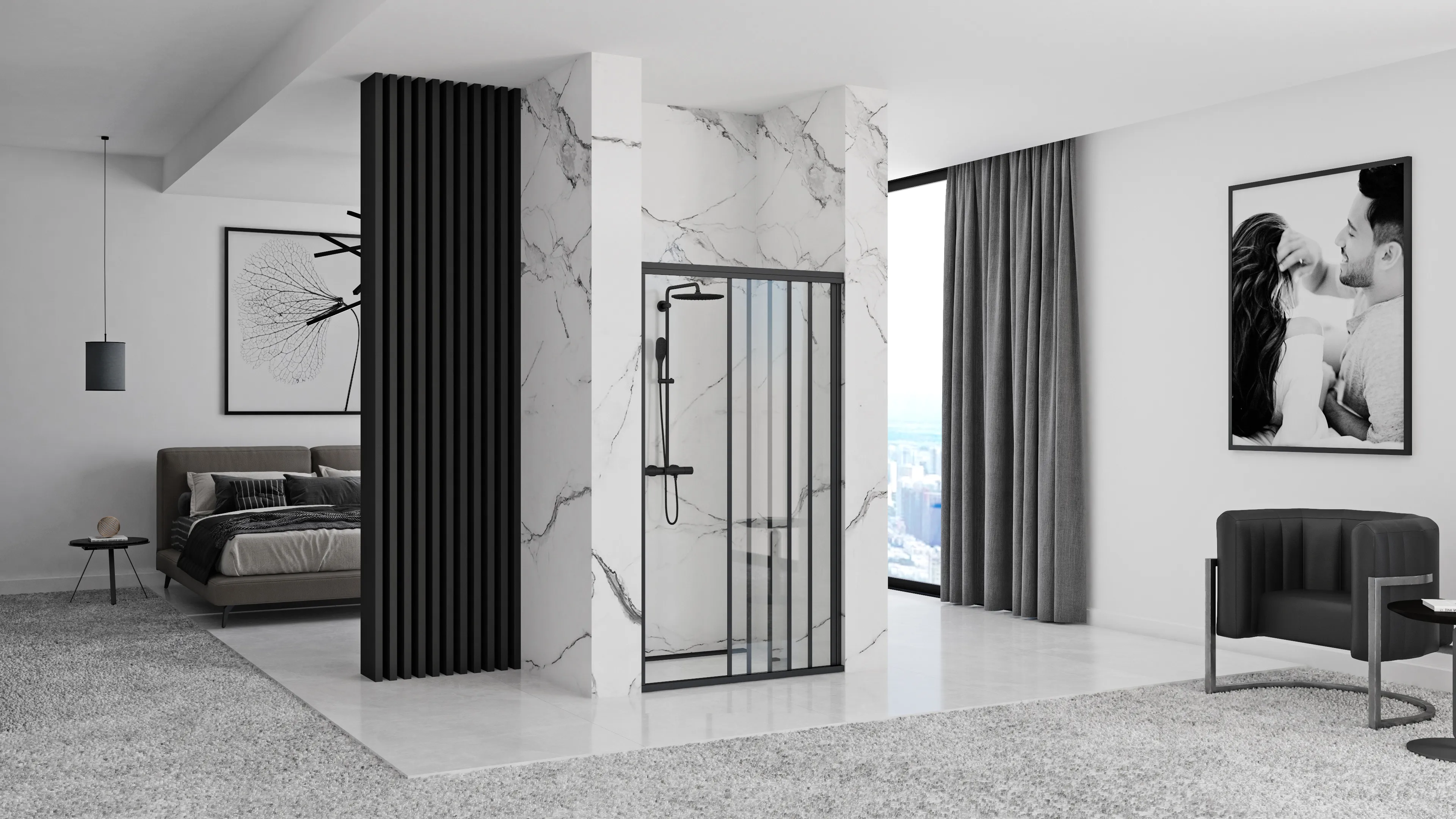 Ușă cabină duș culisantă mărime 100 cm culoare negru mat sticlă securizată de 4 mm model Alex Black [7]