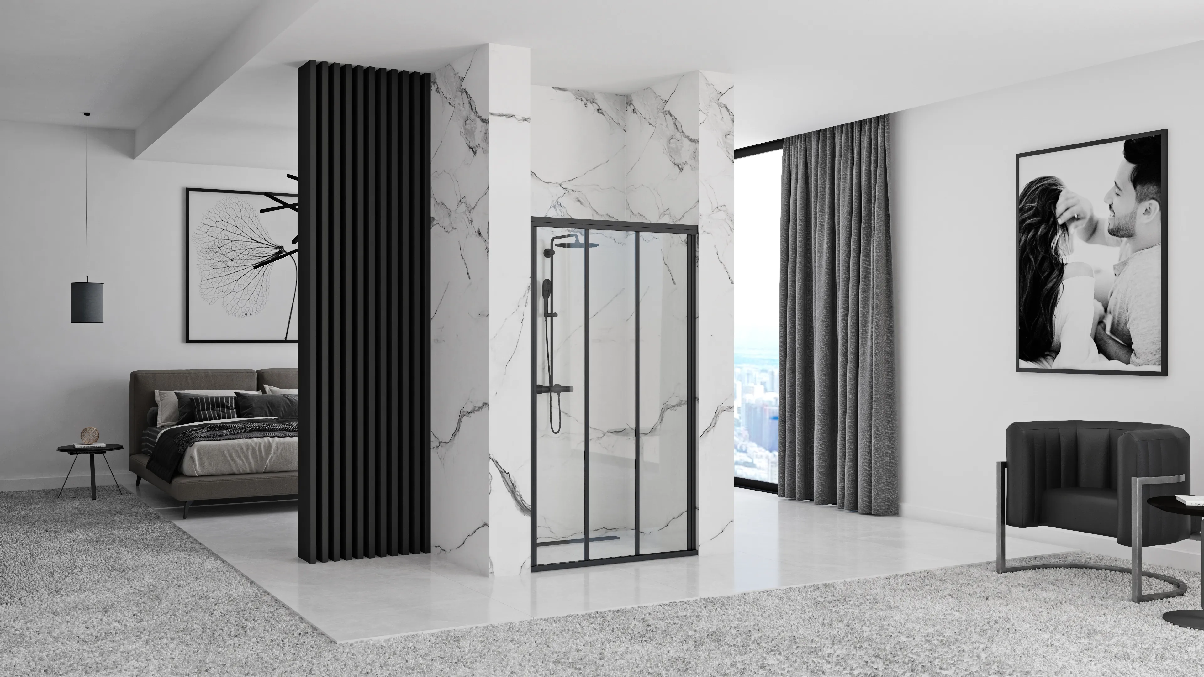 Ușă duș culisantă mărime 90 cm culoare negru mat sticlă securizată de 4 mm model Alex Black [5]