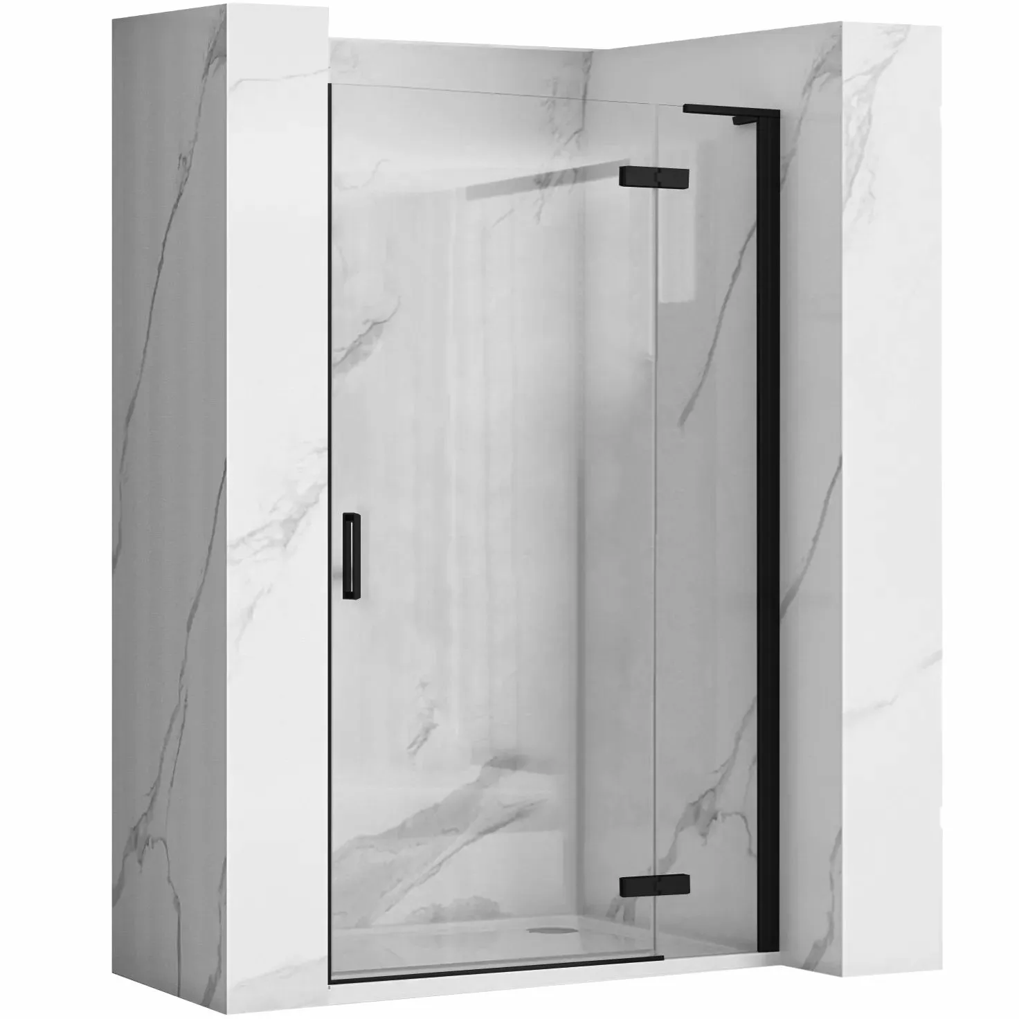 DUȘ - Ușă duș batantă mărime 80 cm culoare negru mat sticlă securizată de 6 mm model Hugo Black