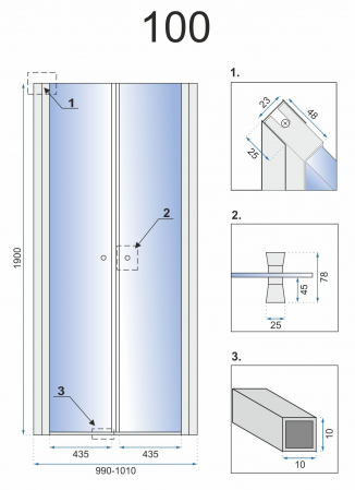 Ușă cabină duș batantă mărime 100 cm culoare crom lucios sticlă securizată de 6 mm model Western Space Chrome [4]