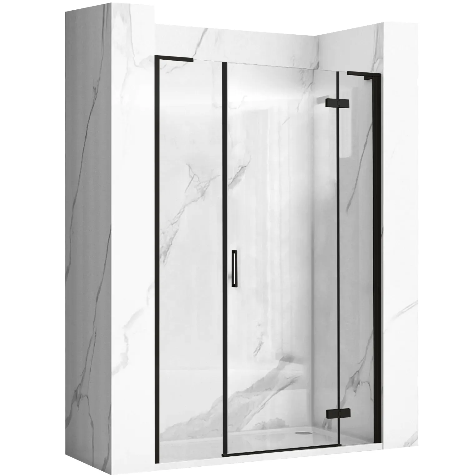 DUȘ - Ușă duș batantă 90 cm  +  panou 30 cm culoare negru mat sticlă securizată de 6 mm model Hugo Black