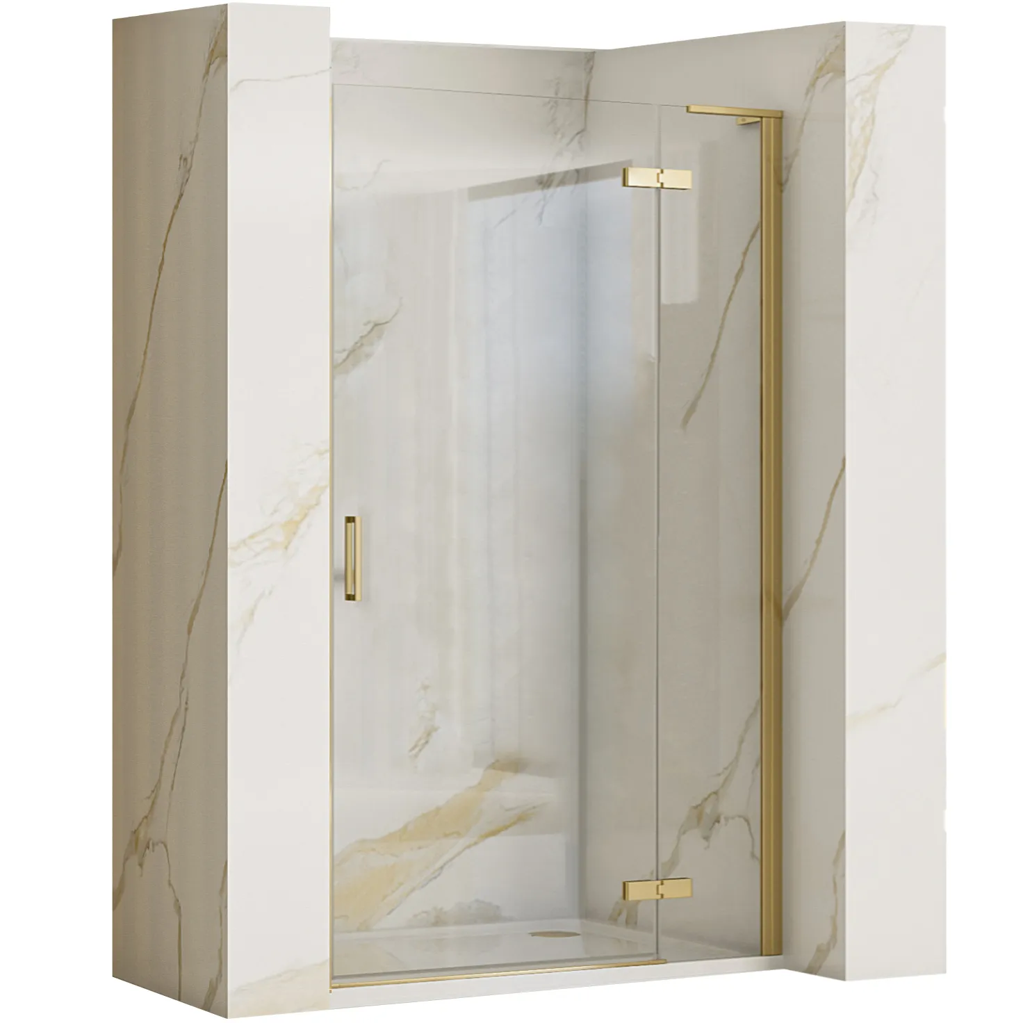 DUȘ - Ușă duș batantă 80 cm culoare auriu periat sticlă securizată de 6 mm model Hugo Gold Brushed