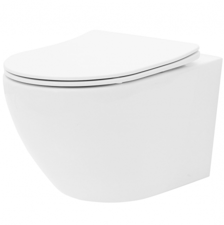VASE WC ȘI BIDEURI - Vas wc suspendabil culoare alb model Carlo Mini Rimless Duroplast Flat White - Rea
