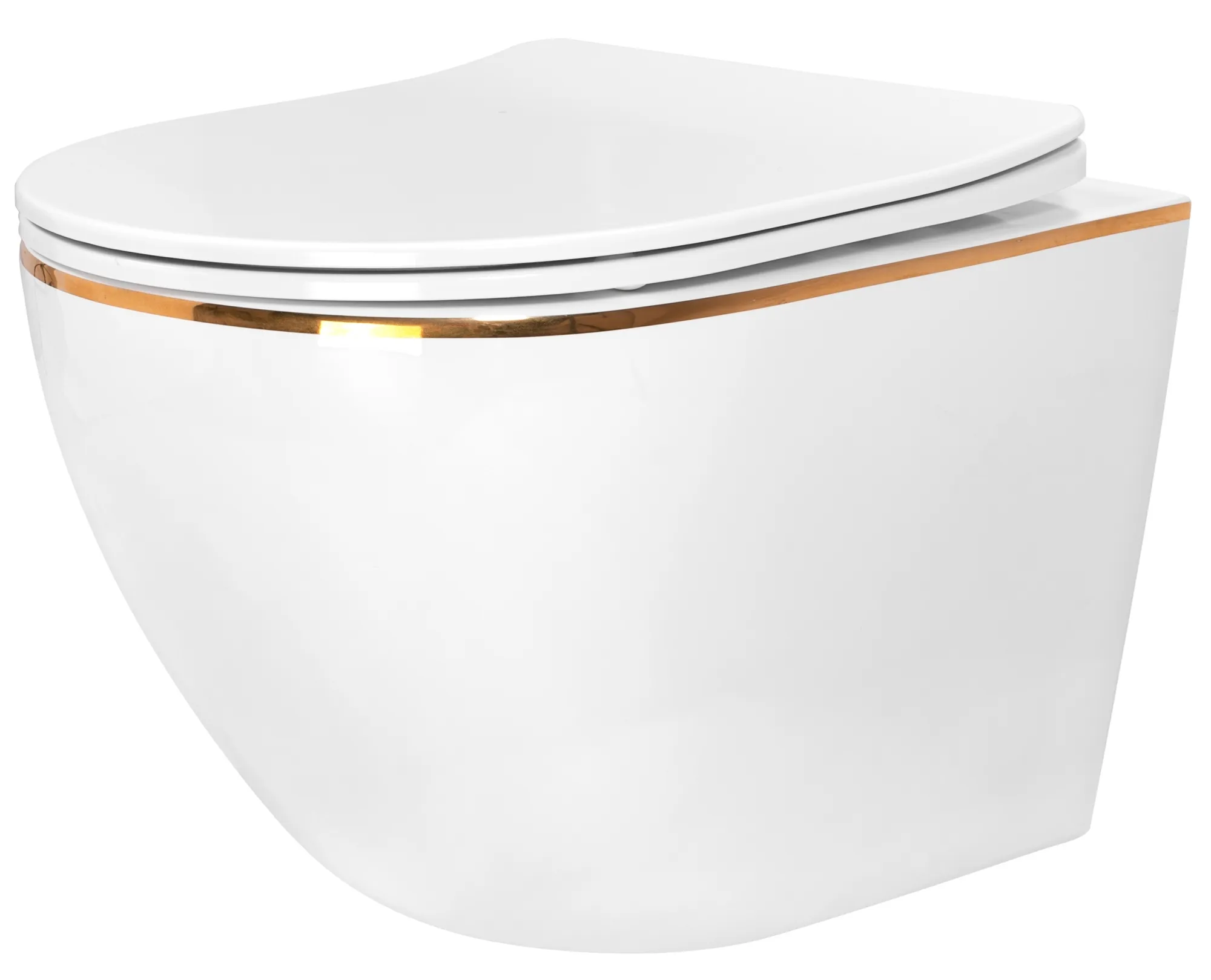VASE WC ȘI BIDEURI - Vas wc suspendabil culoare alb model Carlo Mini Rimless Flat White Gold Edge - Rea