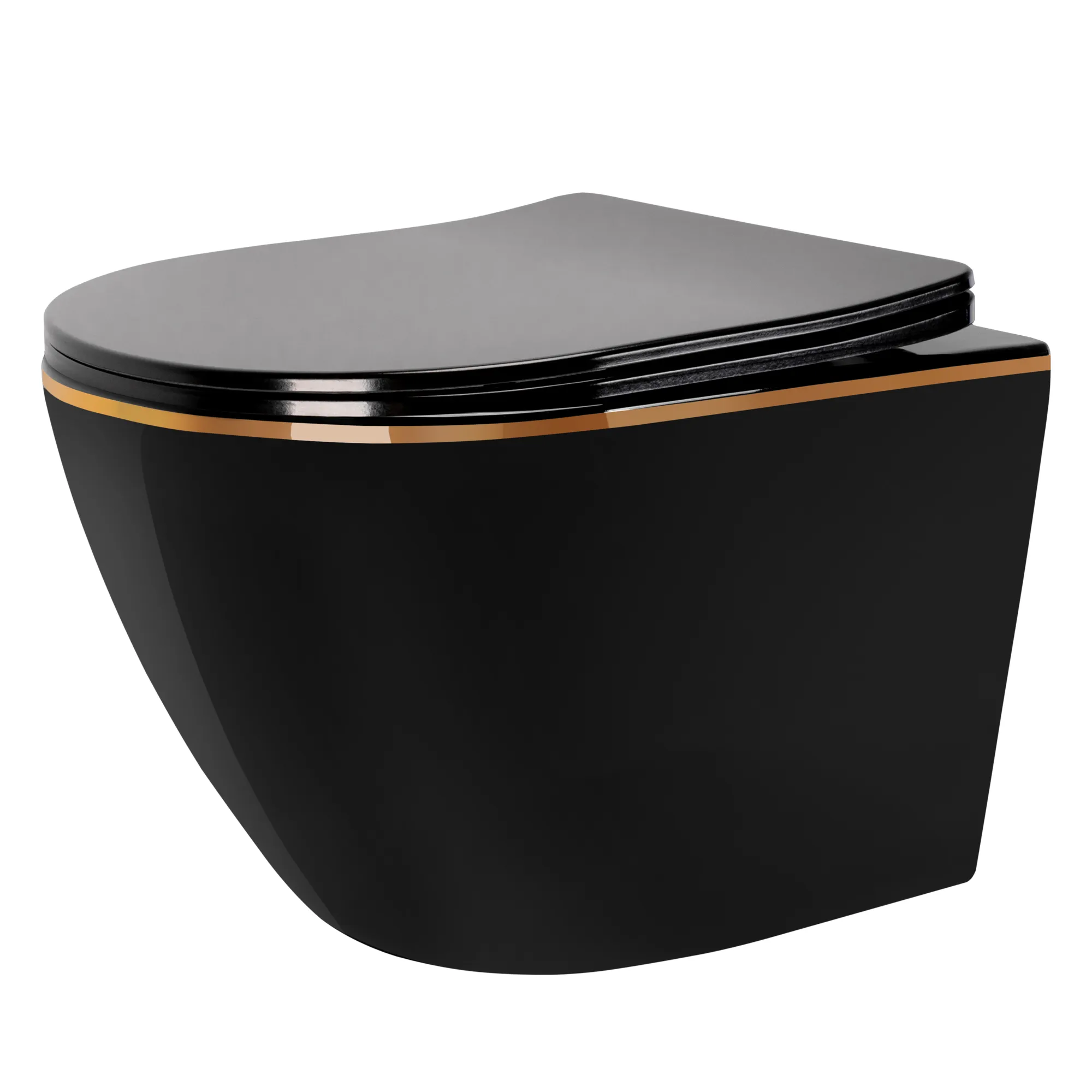 VASE WC ȘI BIDEURI - Vas wc suspendabil culoare neagră model Carlo Mini Rimless Flat Black Gold Edge - Rea