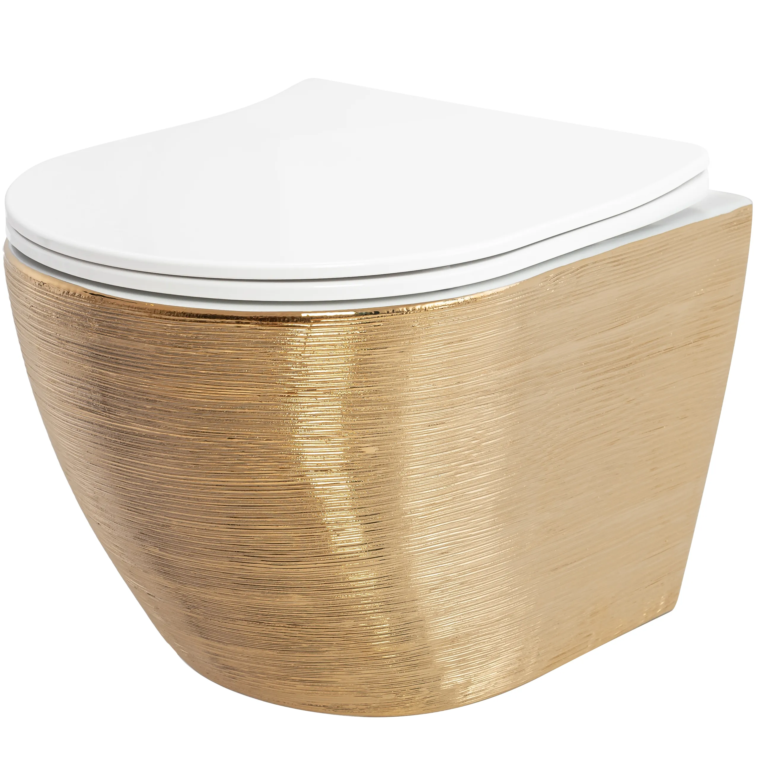 VASE WC ȘI BIDEURI - Vas wc suspendabil culoare auriu periat model Carlo Rimless Flat Brush Gold - Rea