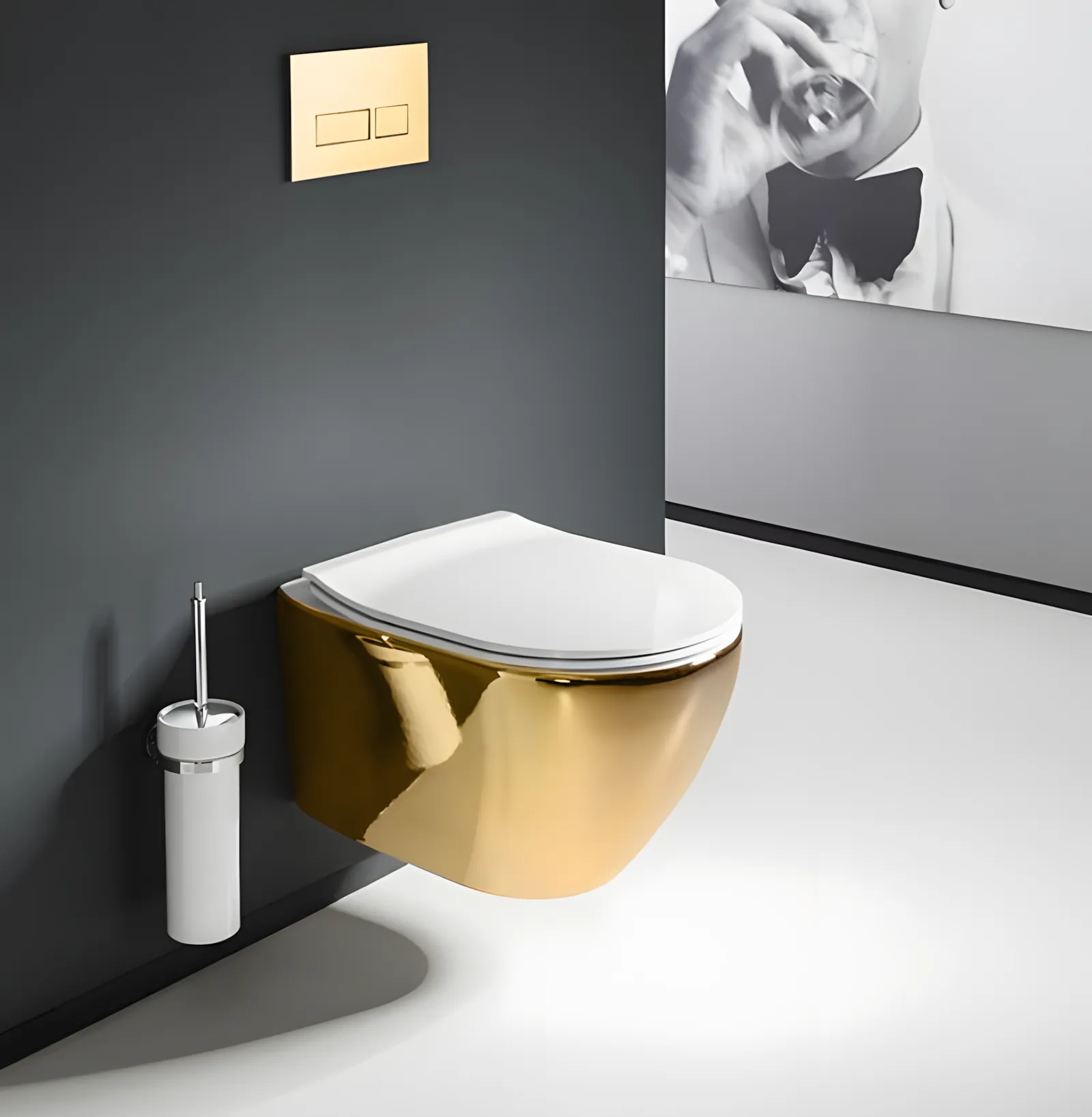 Vas wc suspendabil culoare auriu model Carlo Mini Rimless Tornado NFQ Gold White [3]